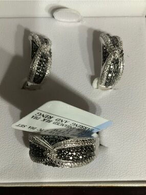 jcpenney Silver Ring and Earring Set with Black and White Diamonds
